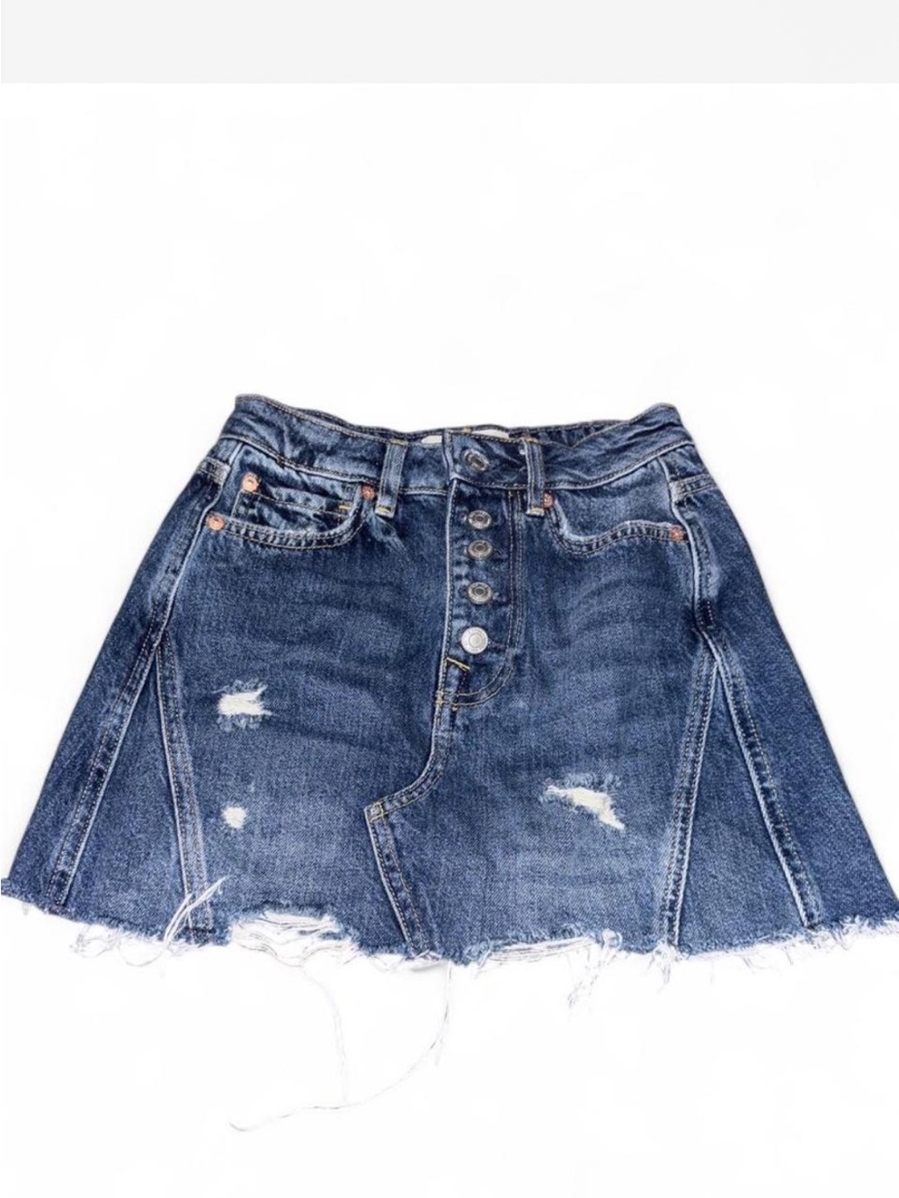 We The Free Distressed Dark Blue Denim Mini Skirt